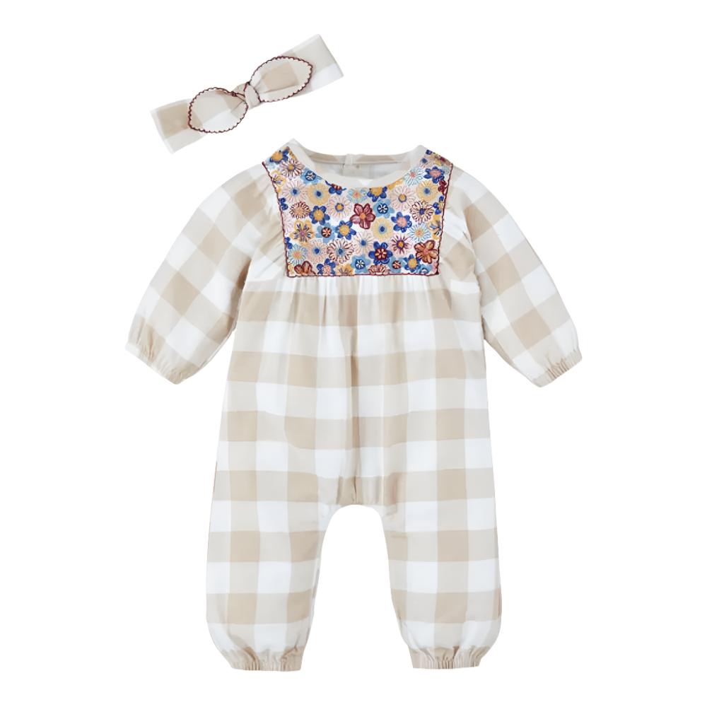 Mud Pie Baby Neutral Check Embroidered Longall & Headband Set - FINAL SALE KIDS - Baby - Baby Girl Clothing Mud Pie