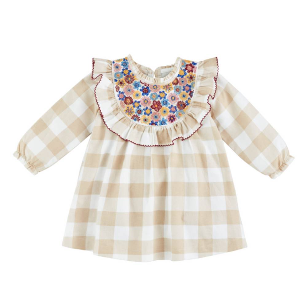 Mud Pie Toddler Neutral Check Floral Dress - FINAL SALE KIDS - Baby - Baby Girl Clothing Mud Pie