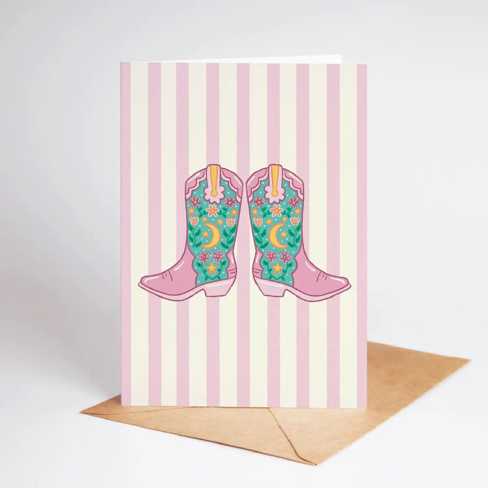 One Spring Night Floral Cowboy Boots Card