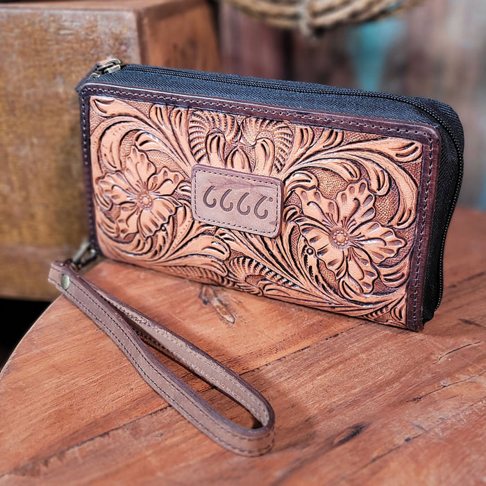 6666 Collection Floral Tooled Leather Wristlet/Clutch WOMEN - Accessories - Handbags - Wallets 6666 Collection   