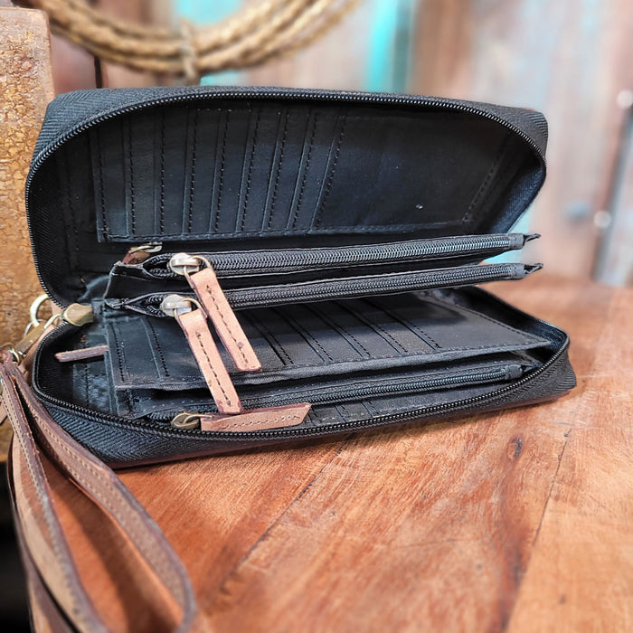 6666 Collection Floral Tooled Leather Wristlet/Clutch WOMEN - Accessories - Handbags - Wallets 6666 Collection   