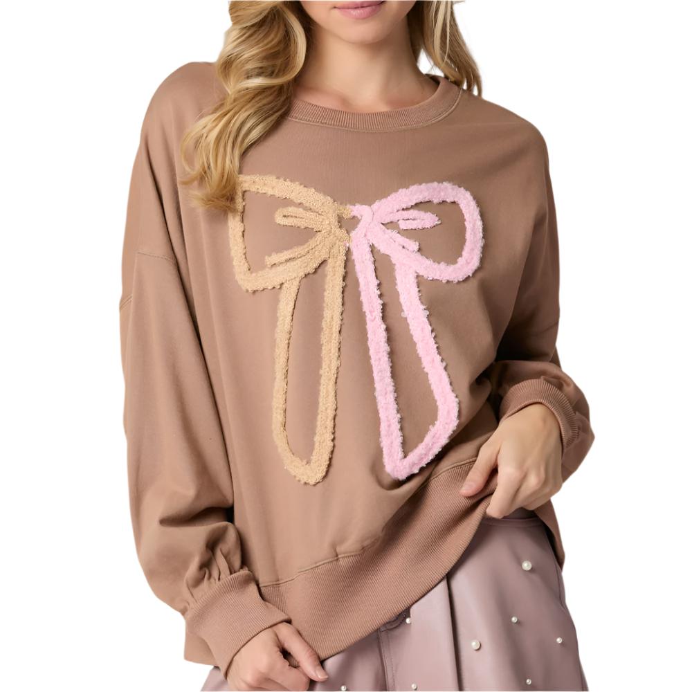 Oversized Terry Bow Pullover WOMEN - Clothing - Pullovers & Hoodies Peach Love California   