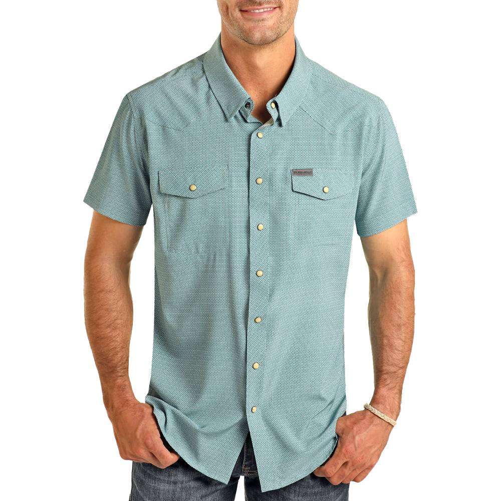 Panhandle Men's Turquoise Geo Print Shirt MEN - Clothing - Shirts - Short Sleeve Shirts Panhandle   