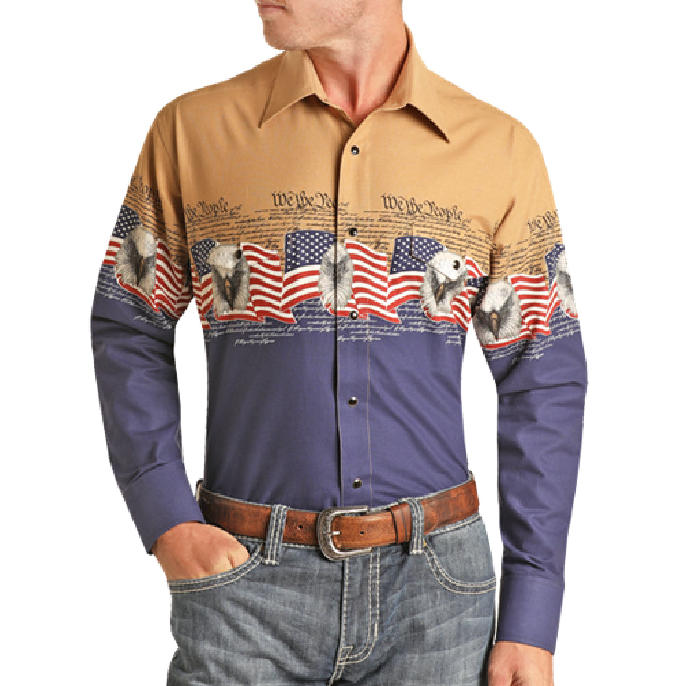 Panhandle USA Flag Border Snap Shirt MEN - Clothing - Shirts - Long Sleeve Shirts Panhandle   