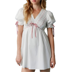Poplin Lace Contrast Tie Dress