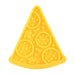 Yellow pizza-shaped canine lick pad with a white background