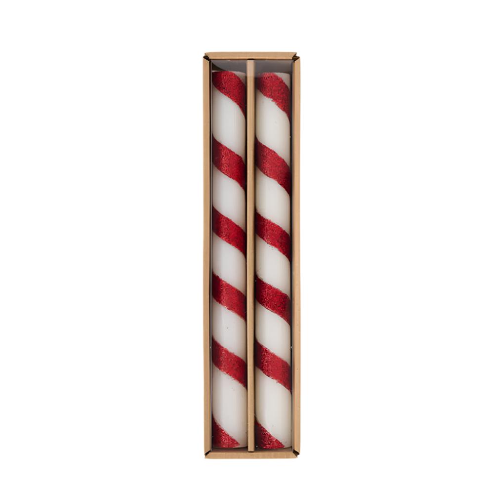 Red Stripe Taper Candle Set