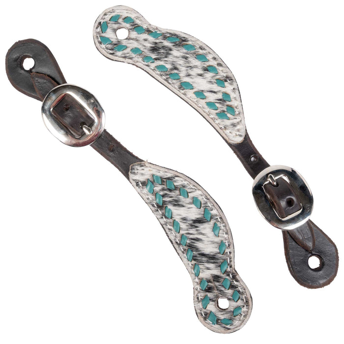 Teskey's Youth Cowhide Buckstitch Spur Straps Tack - Spur Straps Teskey's