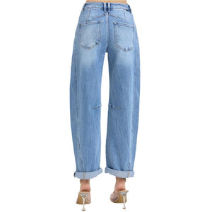 Risen High Rise Boyfriend Cuffed Barrel Jeans