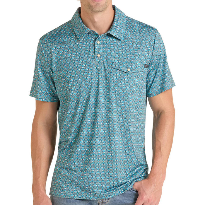 Rock & Roll Denim Men's Turquoise Medallion Western Vented Polo Shirt