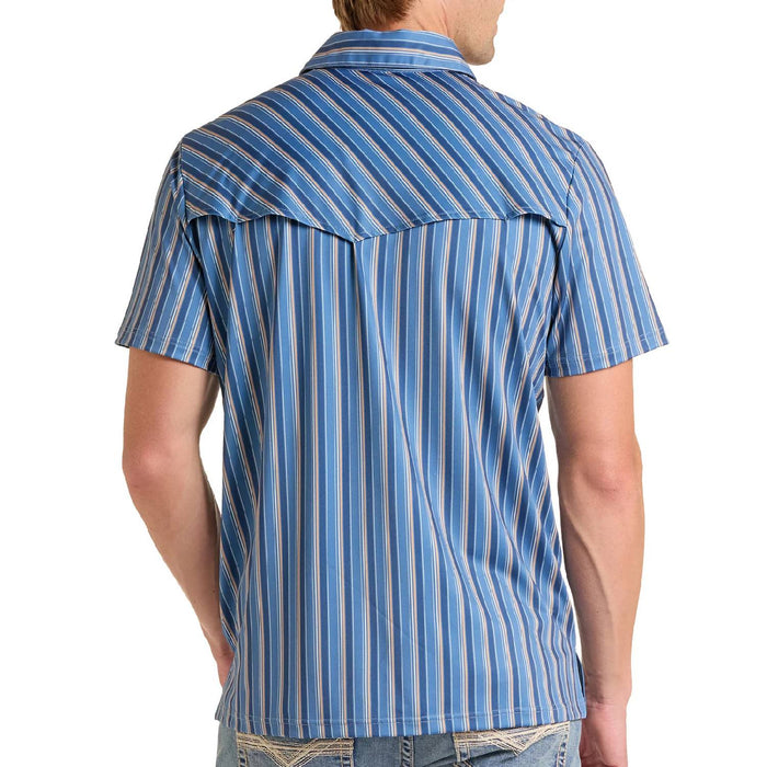 Rock & Roll Denim Men's Blue Stripe Western Vented Polo Shirt