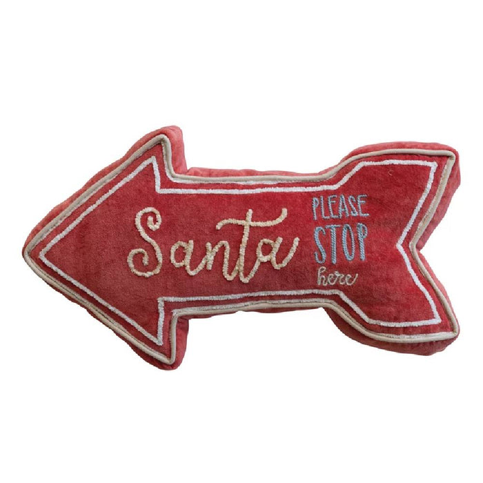 Santa Please Stop Here Velvet Arrow Lumbar Pillow