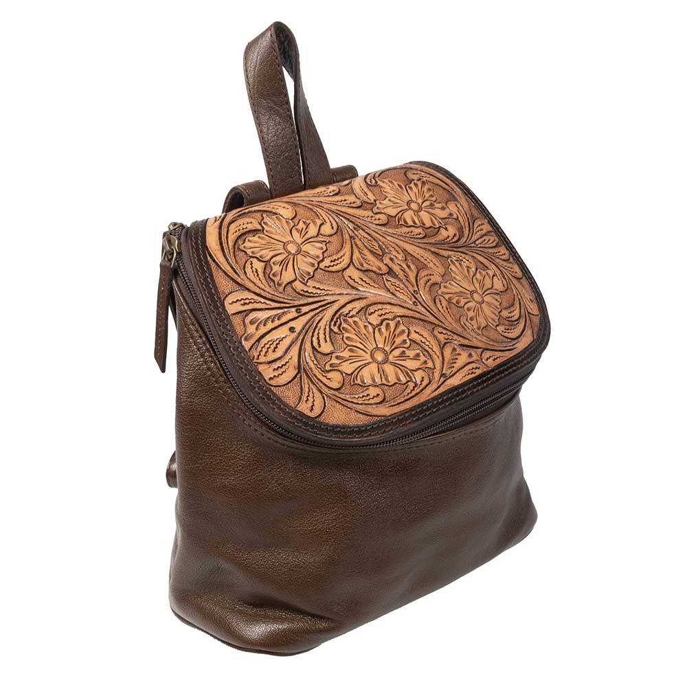 Scout Leather Co. Daisy Tooled Zipper Top Backpack - Brown ACCESSORIES - Luggage & Travel - Backpacks & Belt Bags Scout Leather Goods   