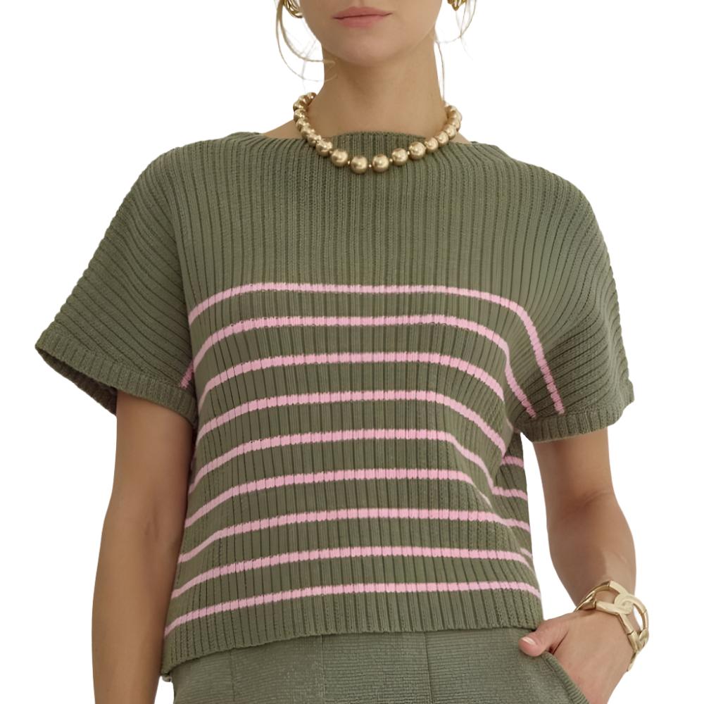 Striped Sweater Top - FINAL SALE WOMEN - Clothing - Tops - Short Sleeved Entro   