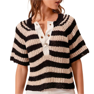 Striped Eyelet Sweater Top WOMEN - Clothing - Tops - Short Sleeved So Me   