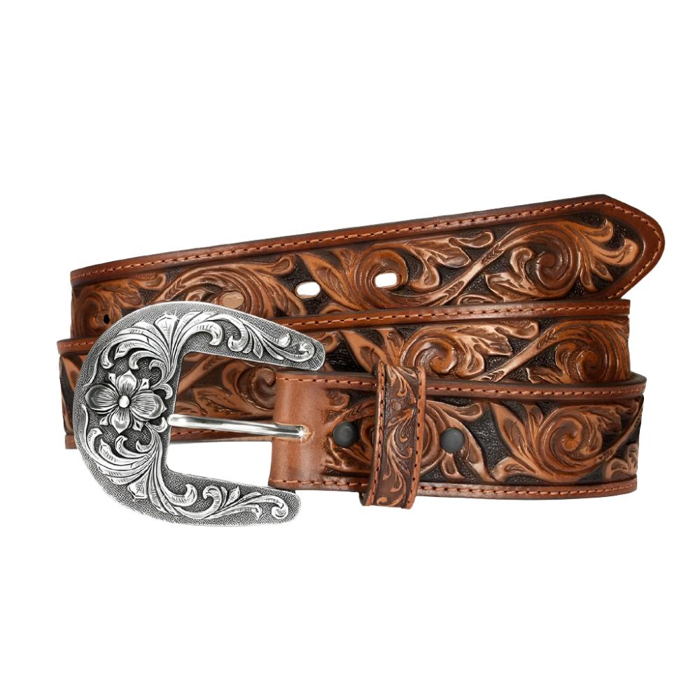 Tony Lama tan leather tooled belt with silver etched design buckle! New!!! Tony Lama Men main image 2