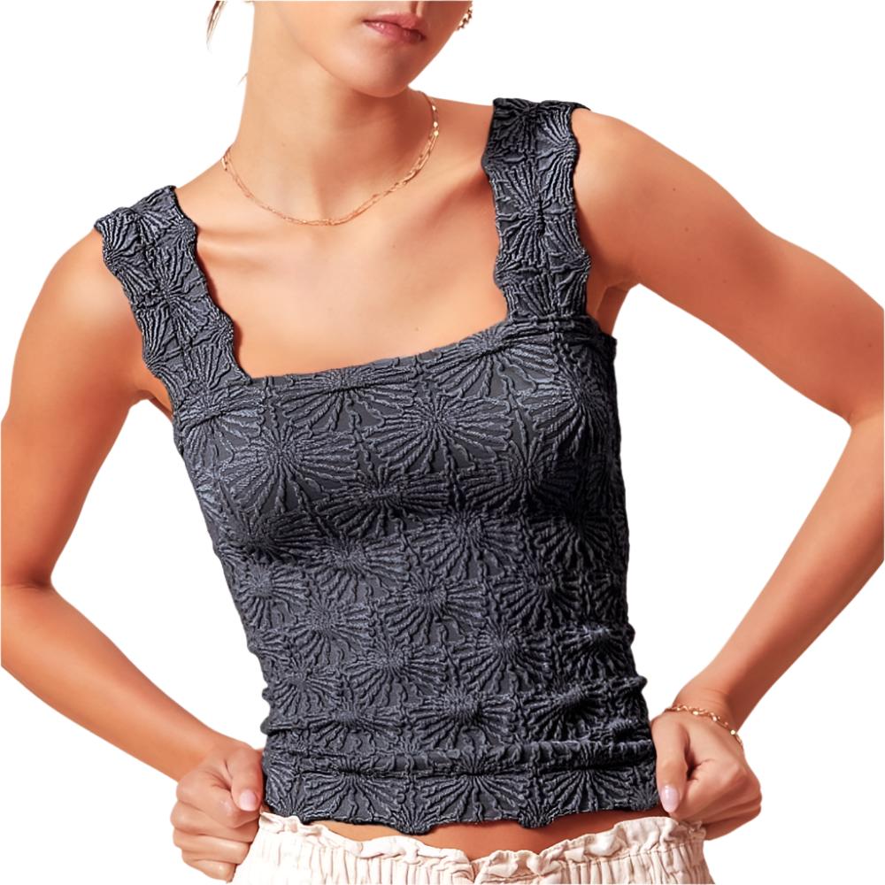 Two Tone Floral Jacquard Seamless Tank Top WOMEN - Clothing - Tops - Sleeveless So Me   