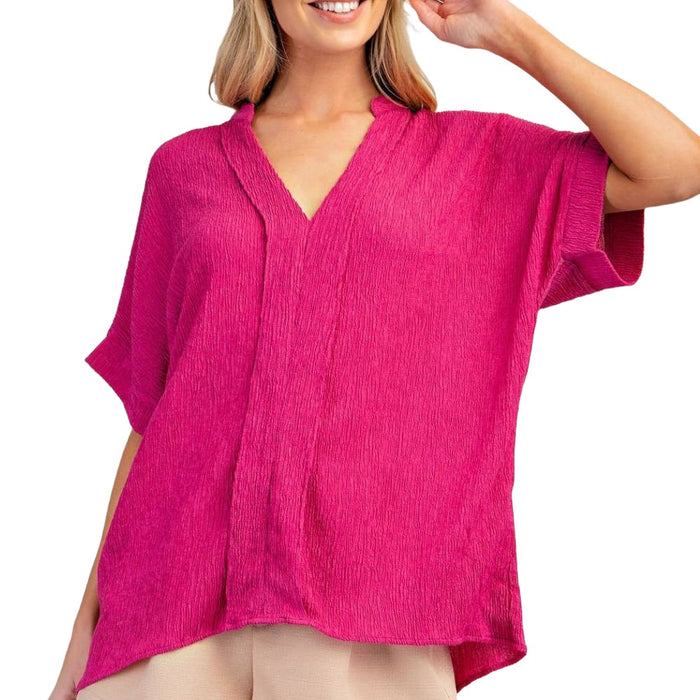 * V-Neck Textured Blouse - FINAL SALE WOMEN - Clothing - Tops - Short Sleeved Glam