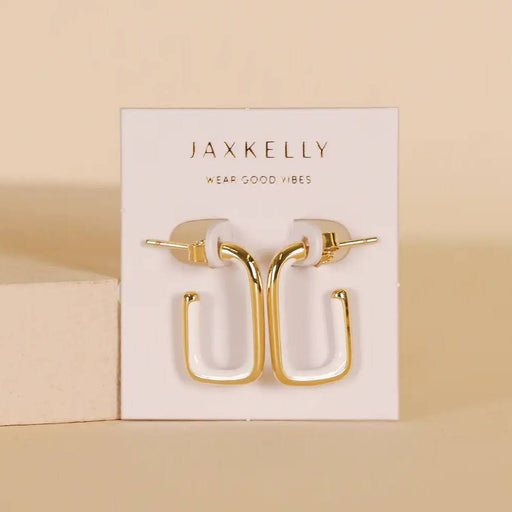 White Enamel Large Rectangle Hoop Earrings WOMEN - Accessories - Jewelry - Earrings JaxKelly   