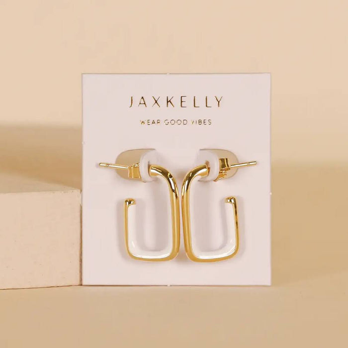 White Enamel Large Rectangle Hoop Earrings WOMEN - Accessories - Jewelry - Earrings JaxKelly   