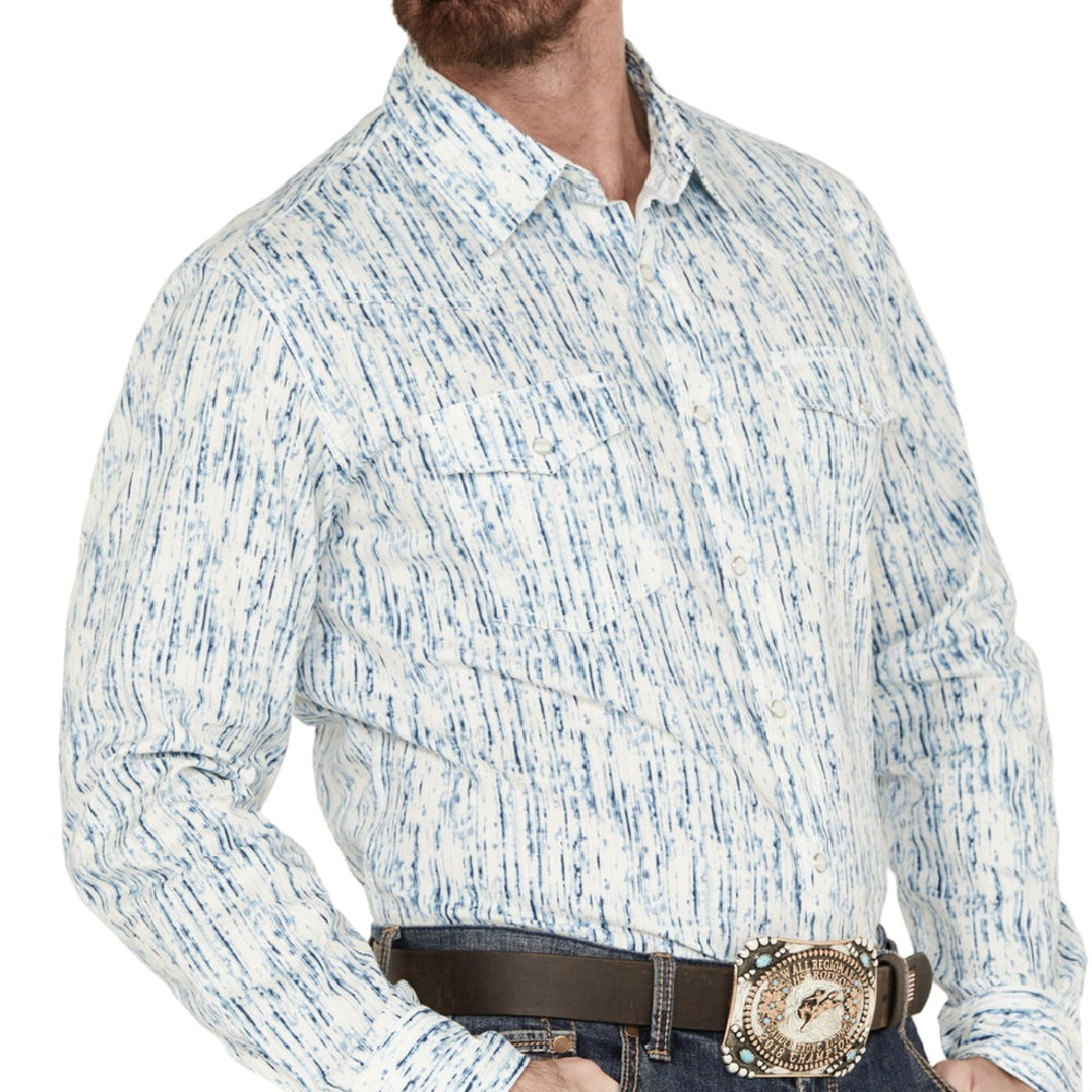 Wrangler 20X Distressed Blue Stripe Shirt MEN - Clothing - Shirts - Long Sleeve Shirts Wrangler   