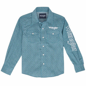 Wrangler Boy's Logo Turquoise Geo Shirt KIDS - Boys - Clothing - Shirts - Long Sleeve Shirts Wrangler   