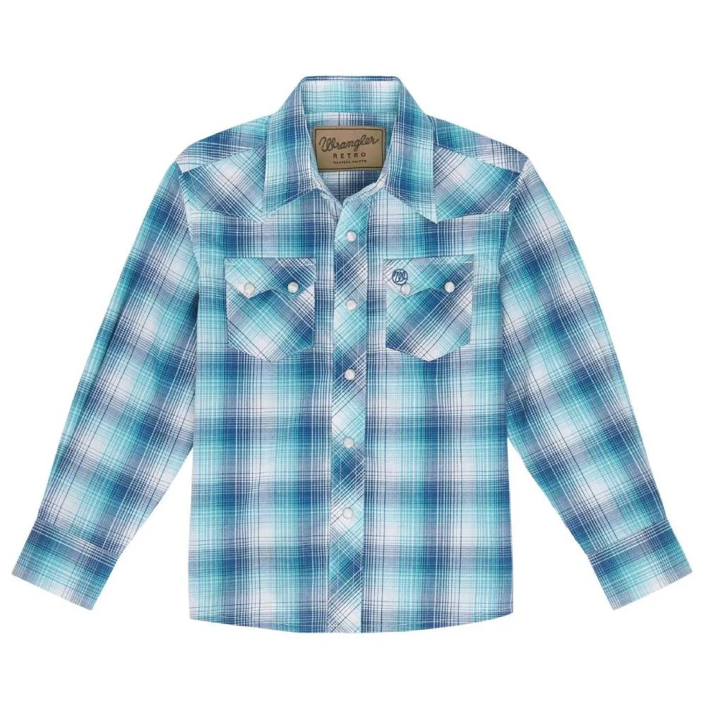 Wrangler Boy's Retro Western Turquoise Plaid Shirt KIDS - Boys - Clothing - Shirts - Long Sleeve Shirts Wrangler   