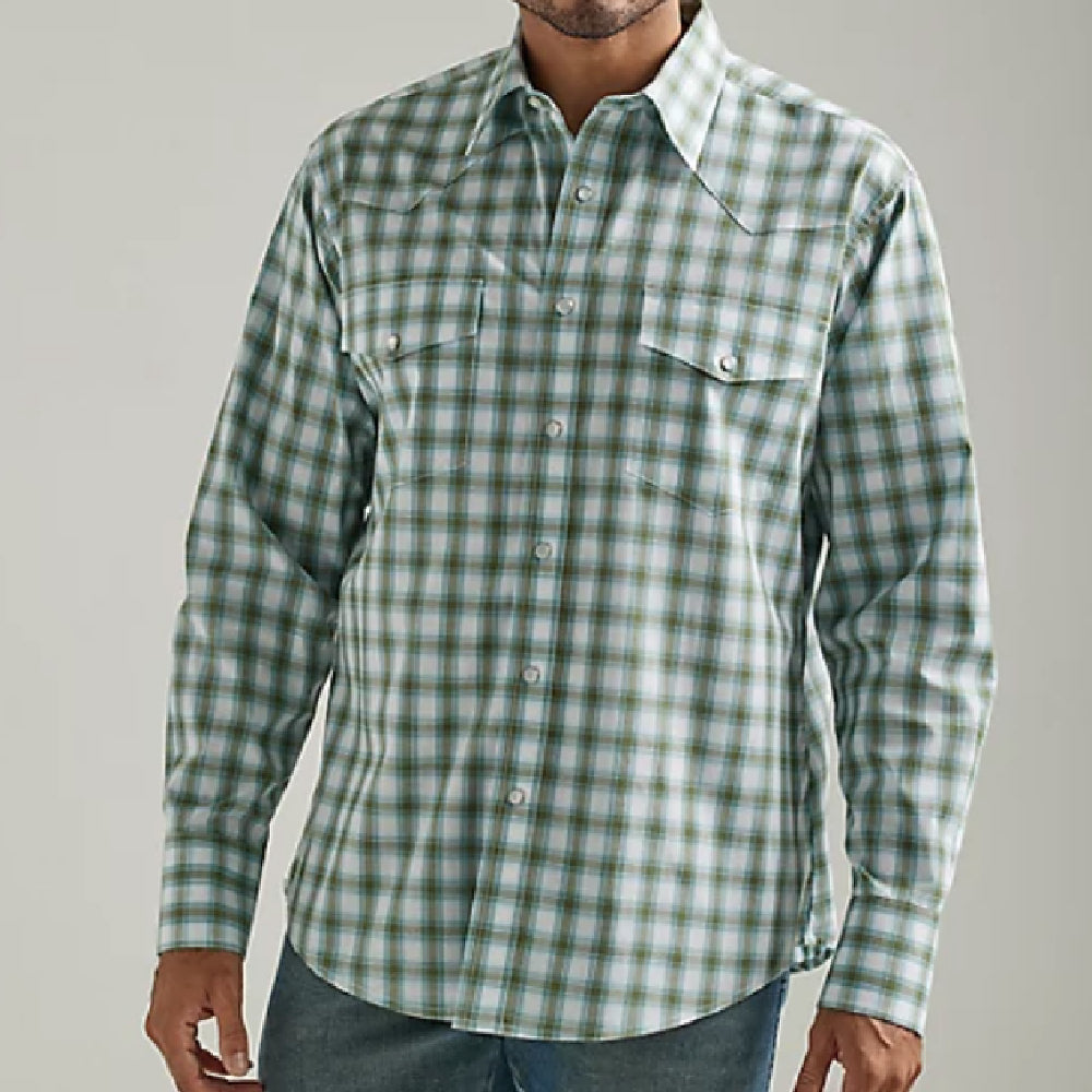 Wrangler Western Mossy Green Plaid Shirt MEN - Clothing - Shirts - Long Sleeve Shirts WRANGLER   