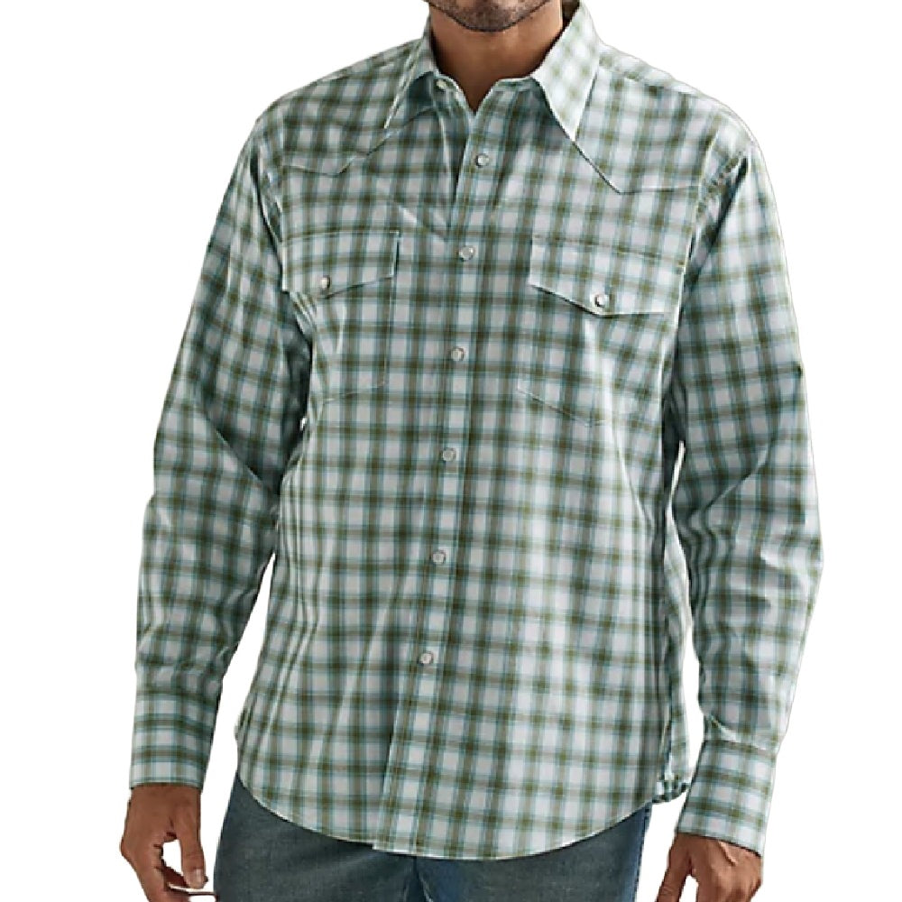 Wrangler Western Mossy Green Plaid Shirt MEN - Clothing - Shirts - Long Sleeve Shirts Wrangler   