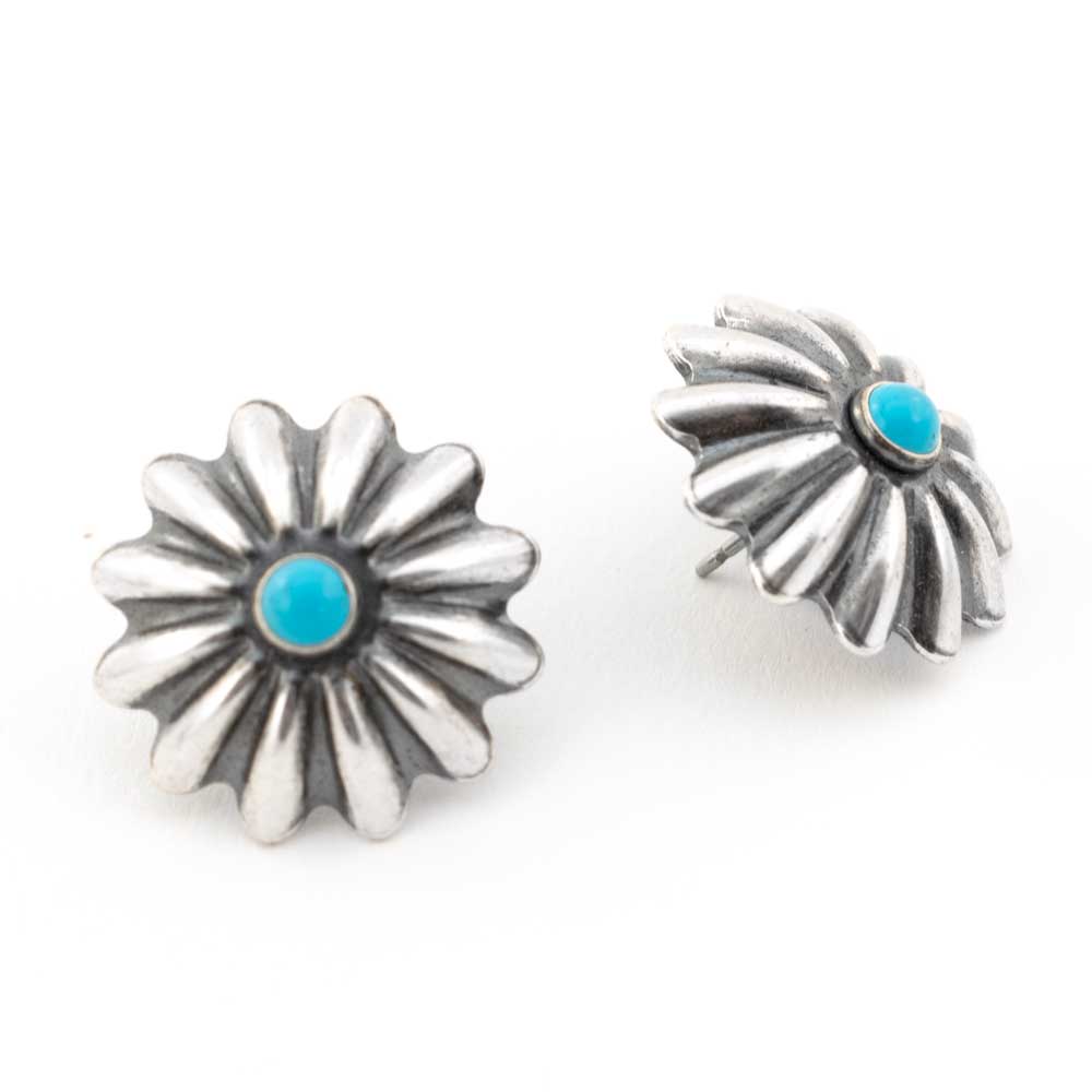 Sterling Silver Flower Concho Post Earrings with Turquoise WOMEN - Accessories - Jewelry - Earrings Sunwest Silver   