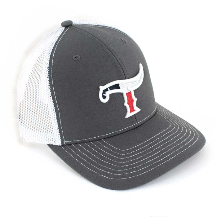 Teskey's T Logo Cap - Grey/Charcoal - Texas Flag Logo - FINAL SALE TESKEY'S GEAR - Baseball Caps Teskey's