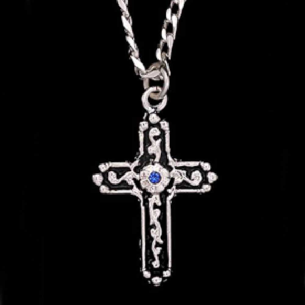 Diamond Accent Stainless Steel and Grey Carbon Fiber Cross Pendant Necklace  | Men's | REEDS Jewelers