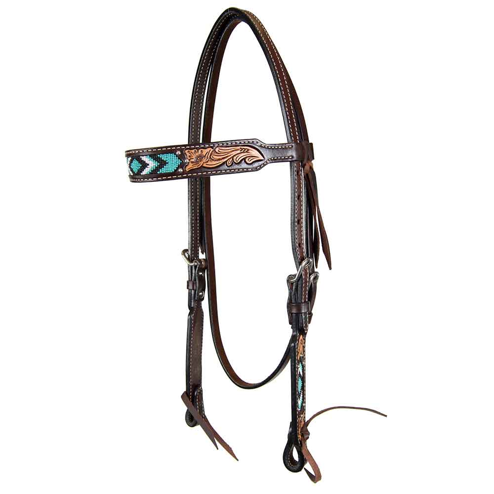 Weaver Pony Turquoise Beaded Browband Headstall Tack - Pony Tack Weaver Leather   