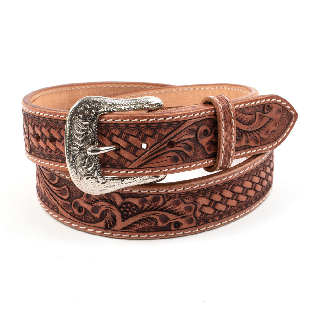 Glacier Leather Floral and Basket Hand-Carved Belt - FINAL SALE MEN - Accessories - Belts & Suspenders Beddo Mountain Leather Goods   