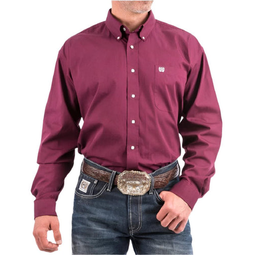 Cinch Men's Burgundy Solid Button Down Shirt MEN - Clothing - Shirts - Long Sleeve Cinch