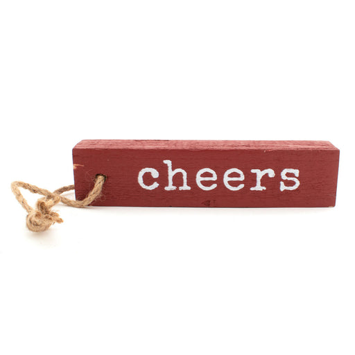Rectangle 8" Wood Christmas Ornament - Cheers HOME & GIFTS - Home Decor - Seasonal Decor Creative Co-Op