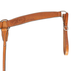 Teskey's 2" Leather Breast Collar with Basketweave & Floral Tooling Tack - Breast Collars Teskey's Light Oil  