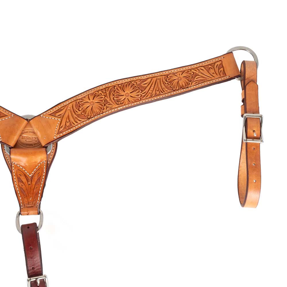 Teskey's 2" Floral Tooled Breast Collar Tack - Breast Collars Teskey's Light Oil  