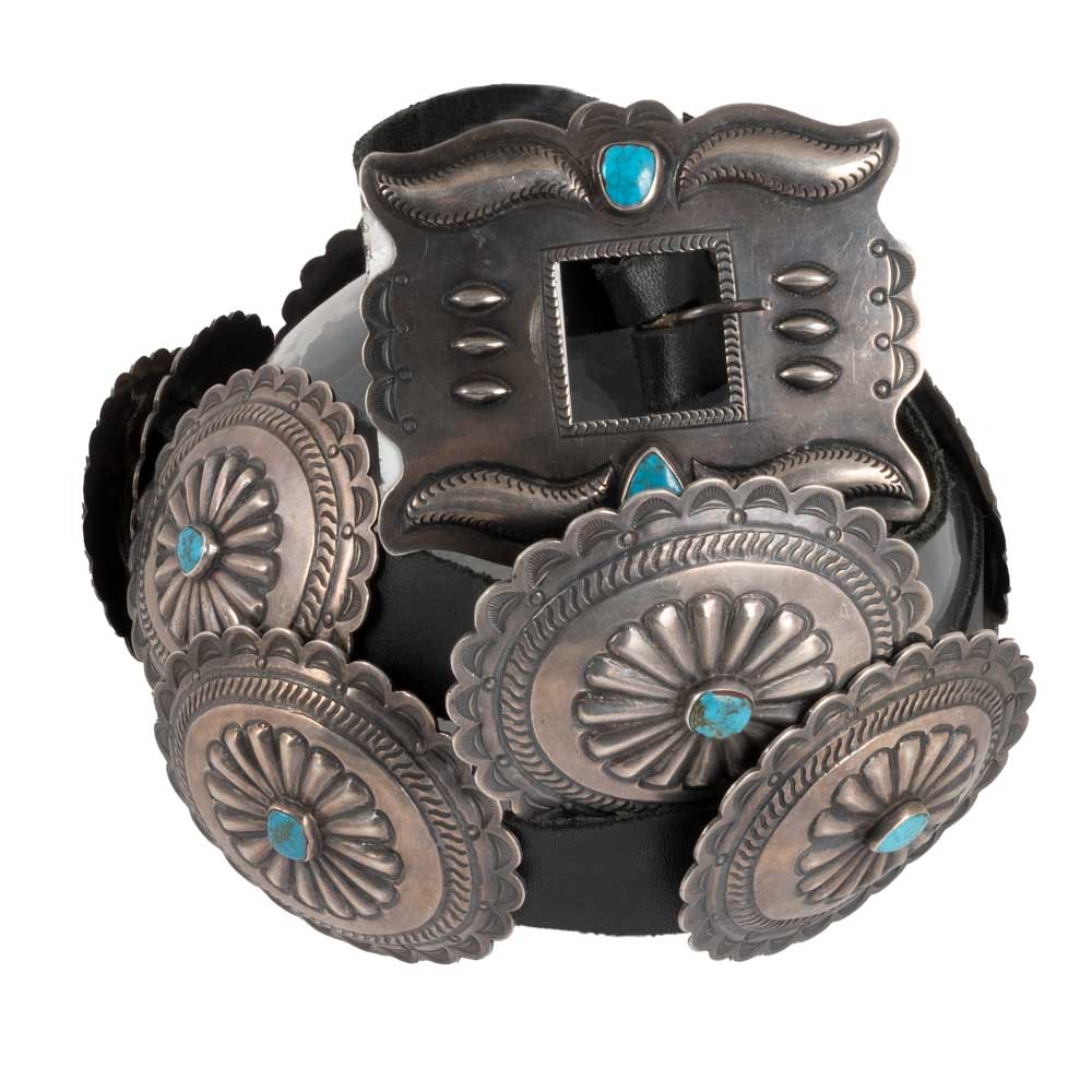 1960 Scalloped Concho  Belt w/Turquoise Stones WOMEN - Accessories - Belts Charlotte's Collection   