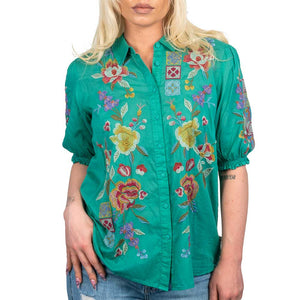 Johnny Was Petunia Smocked Libson Shirt WOMEN - Clothing - Tops - Short Sleeved Johnny Was Collection   
