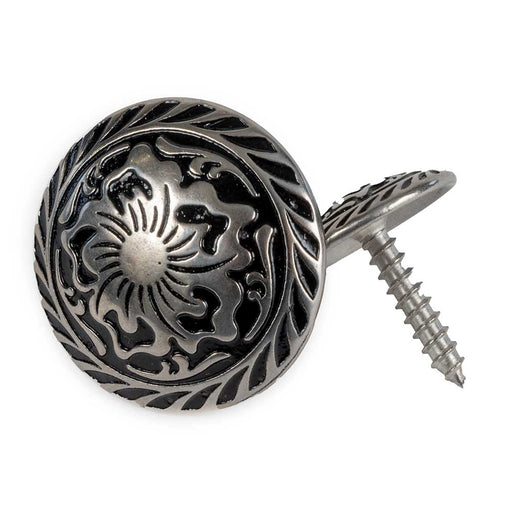 Silver & Black Floral Concho with Wood Screws Tack - Conchos & Hardware MISC   