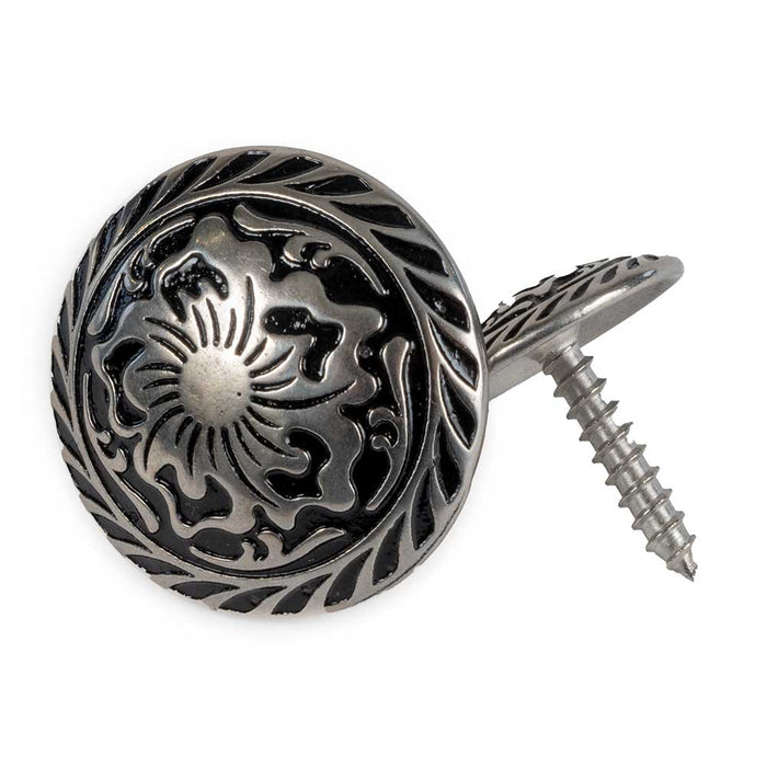 Silver & Black Floral Concho with Wood Screws Tack - Conchos & Hardware MISC   