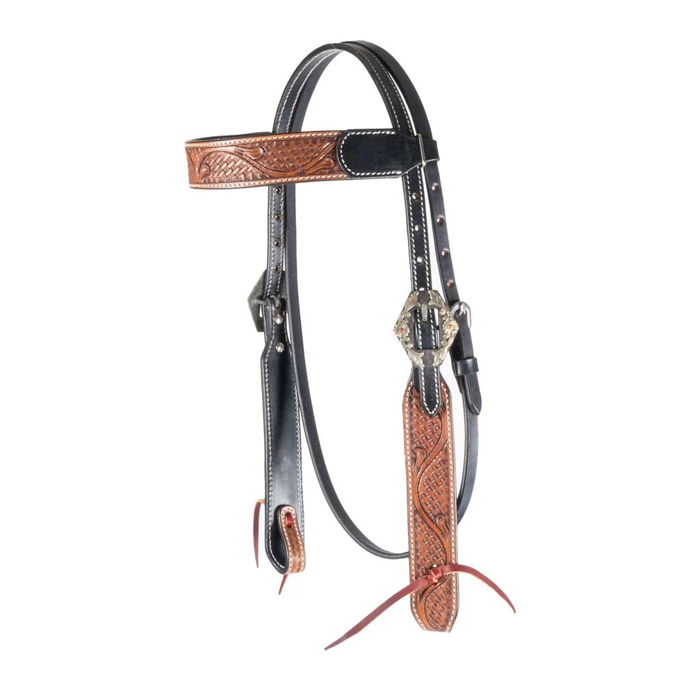 Teskey's Two-Tone Basket/Floral Browband Headstall With Floral Hex Buckles  Teskey's   