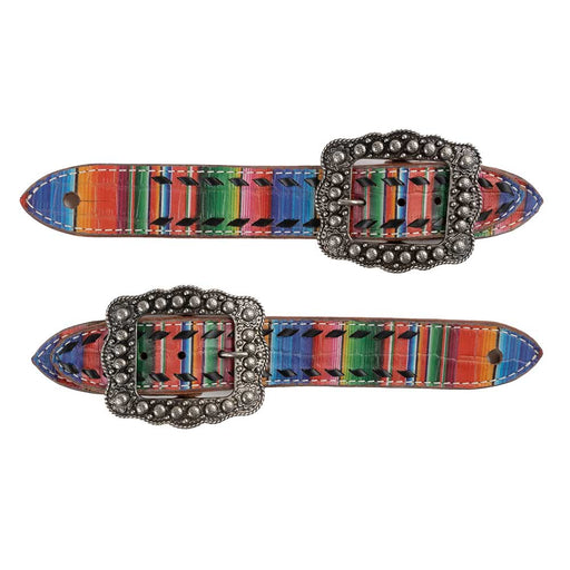 Teskey's Serape Print Buckstitch Wide Spur Straps Tack - Spur Straps Teskey's Black Buckstitch