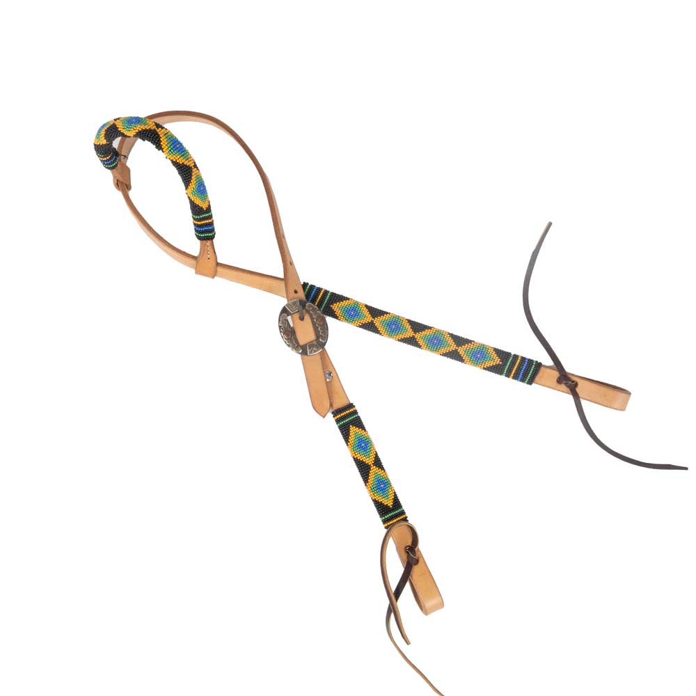 NEW Teskey's One Ear Black/Green/Blue/Yellow Beaded Headstall Sale Barn Teskey's   