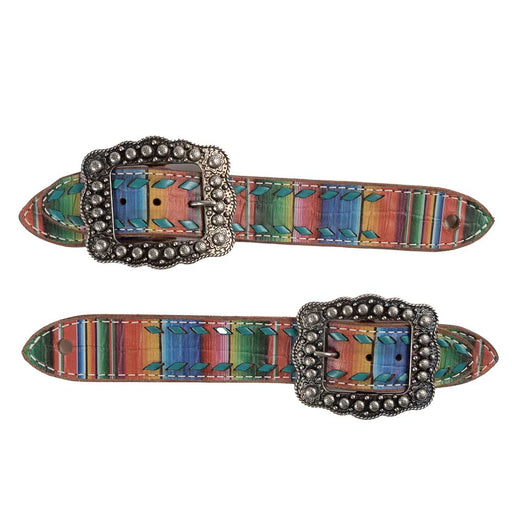 Teskey's Serape Print Buckstitch Wide Spur Straps Tack - Spur Straps Teskey's Turquoise Buckstitch