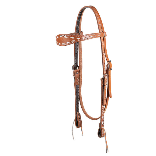 Teskey's Browband Headstall w/White Buckstitch Tack - Headstalls Teskey's Light Oil