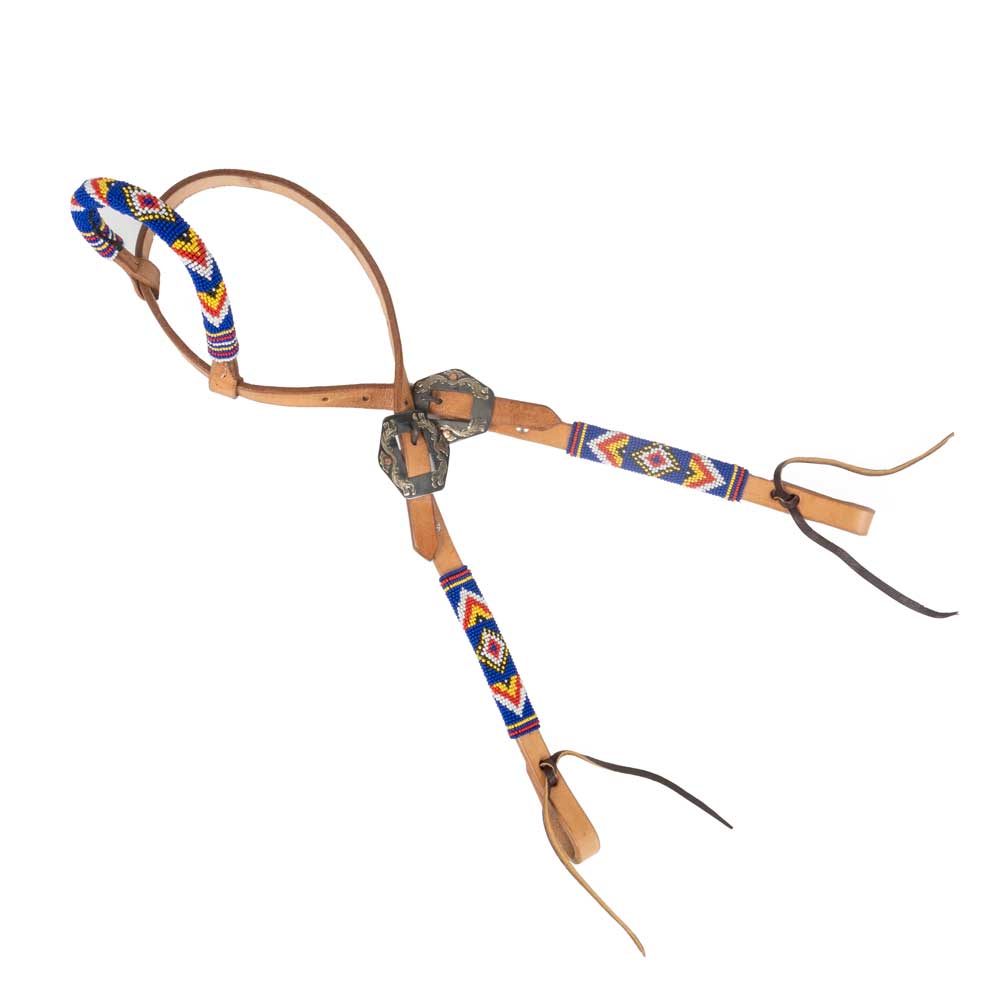 NEW Teskey's One Ear Blue/Yellow/Red Beaded Headstall Sale Barn Teskey's   