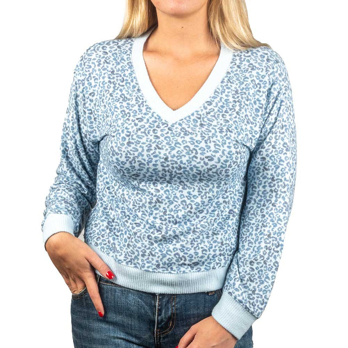 Lucky Brand Blue Leopard Print Sweater WOMEN - Clothing - Sweaters & Cardigans Lucky Brand Jeans   