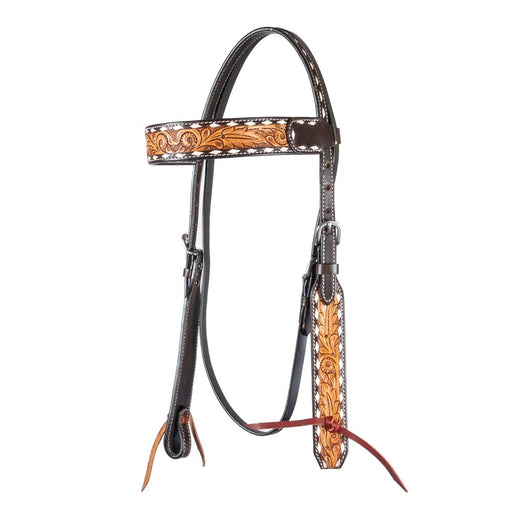 Teskey's Browband Headstall w/Floral and White Buckstitch Tack - Headstalls Teskey's